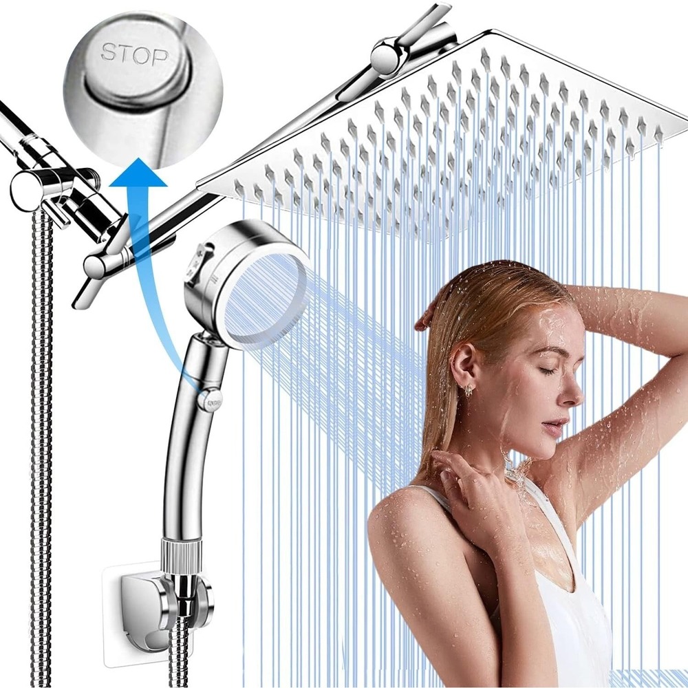 12‎ Inch Shower Head with Extension Arm  Rain Shower head with Handheld Spray